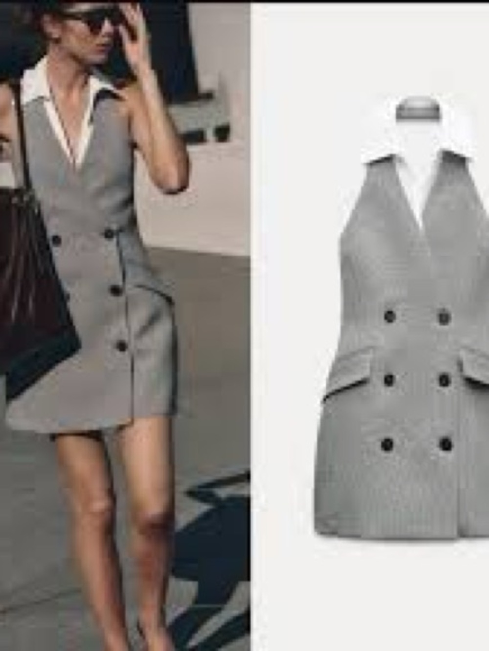 🚨24 Hour Sale 🚨  Zara Double-Breasted Grey Sleeveless Blazer Dress